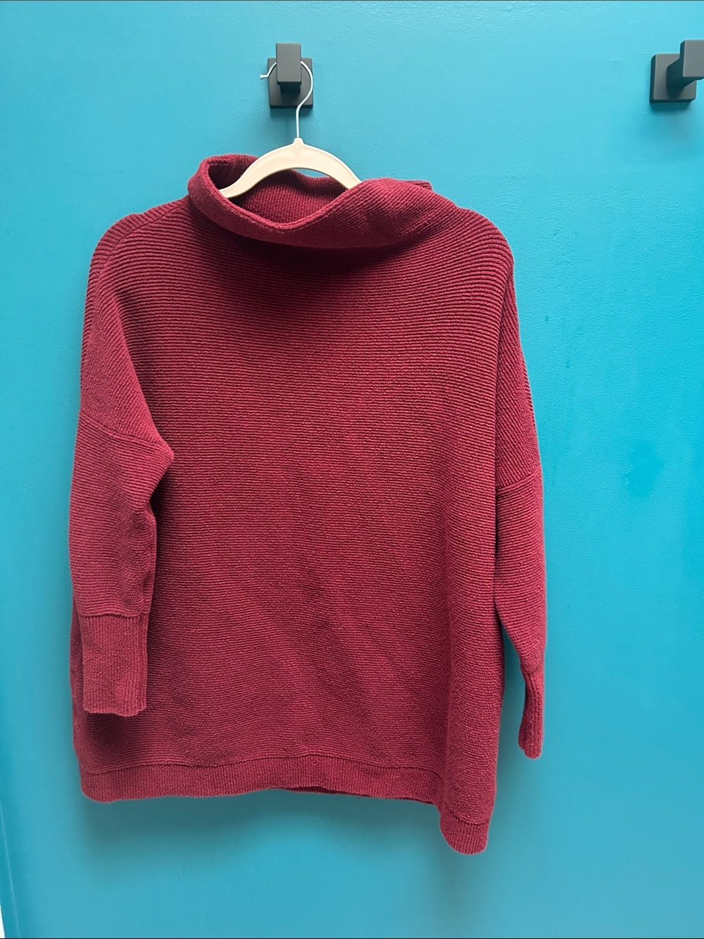 Free People Burgundy Cowl Neck Sweater large ottoman style